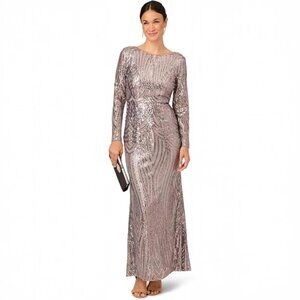 ✨ Adrianna Papell Women's Sequined Long-Sleeve Gown - Stunning Formal Dress ✨